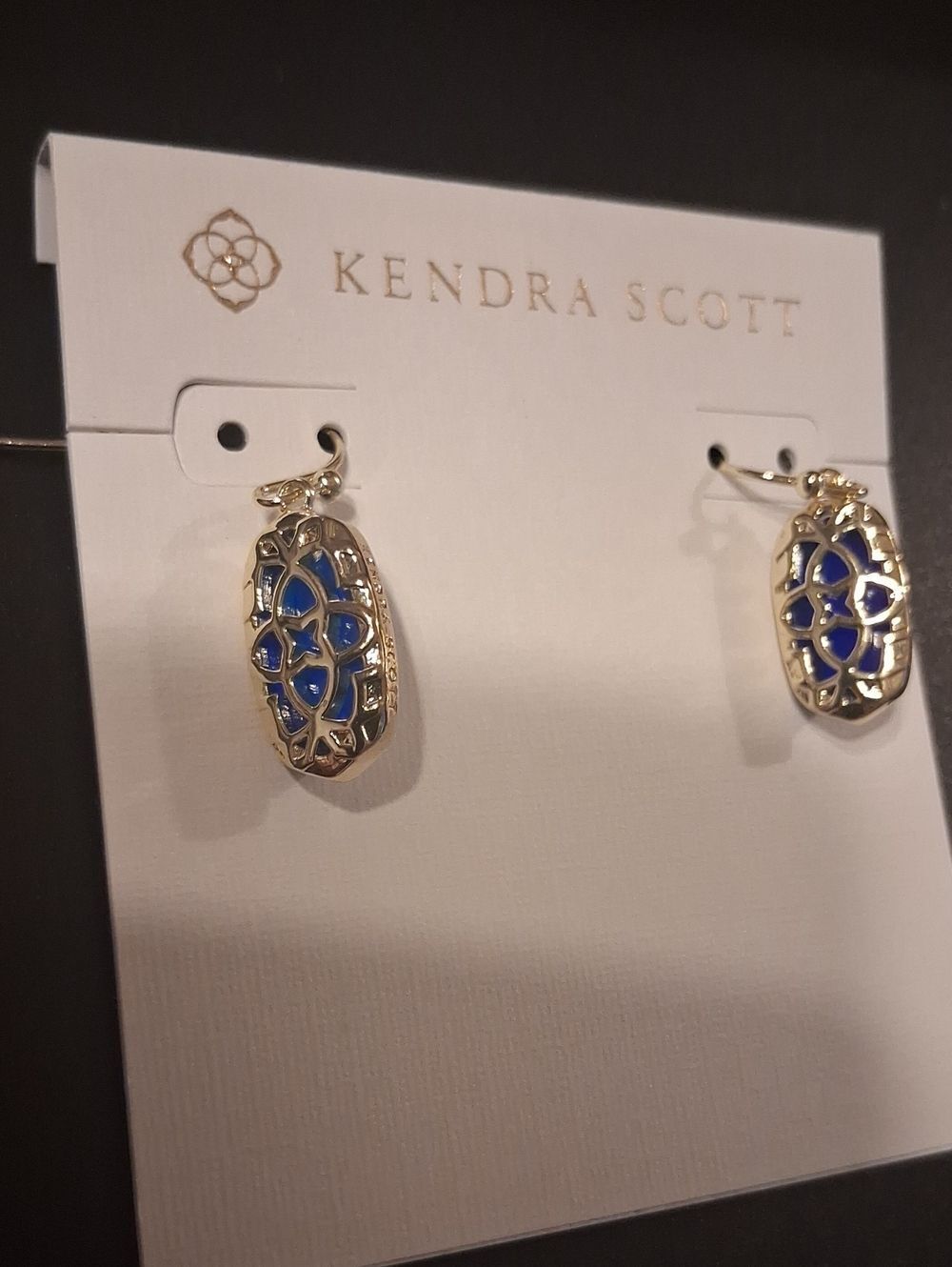 Kendra Scott Lee Navy Abalone Gold Drop Earrings New - Picture 3 of 3